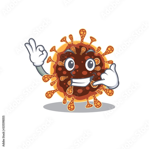 Gamma coronavirus mascot cartoon design showing Call me gesture