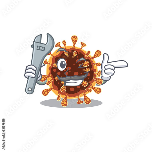 A picture of cool mechanic gamma coronavirus cartoon character design