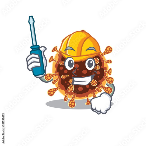 Smart automotive gamma coronavirus presented in cartoon character design
