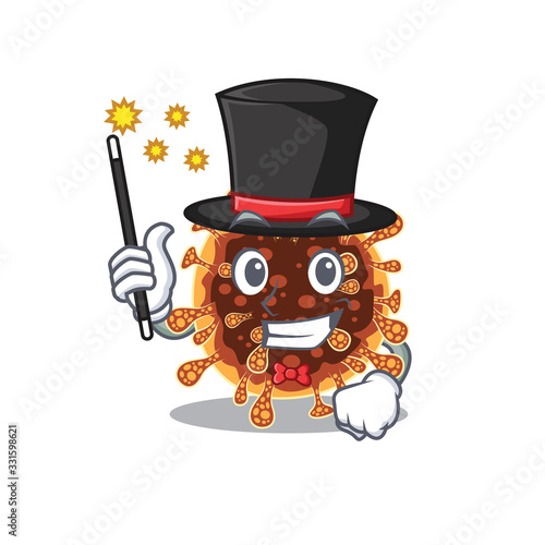 Charming gamma coronavirus cartoon design performance as a Magician style