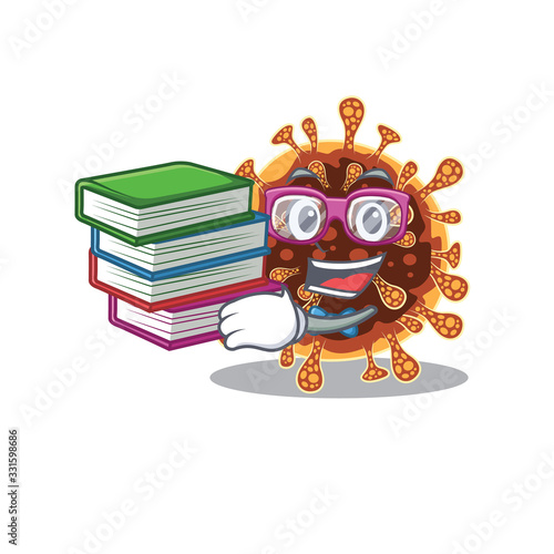 A diligent student in gamma coronavirus mascot design with book