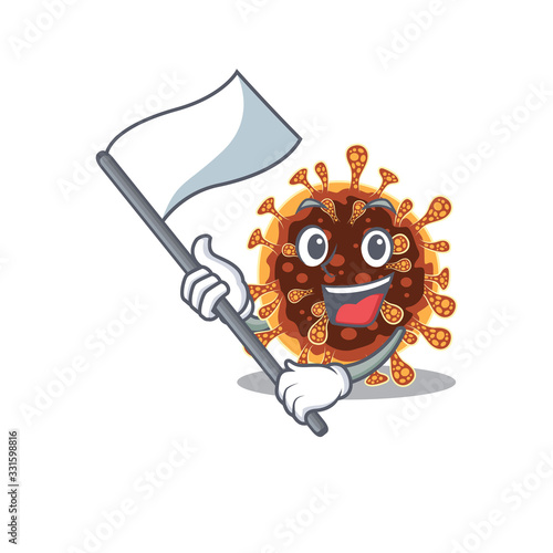 Gamma coronavirus cartoon character design holding standing flag