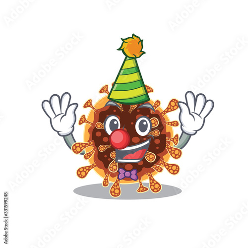 Cute and Funny Clown gamma coronavirus cartoon character mascot style