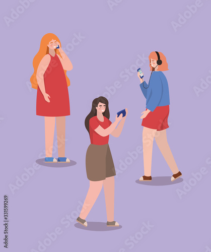 Girls with smartphones vector design