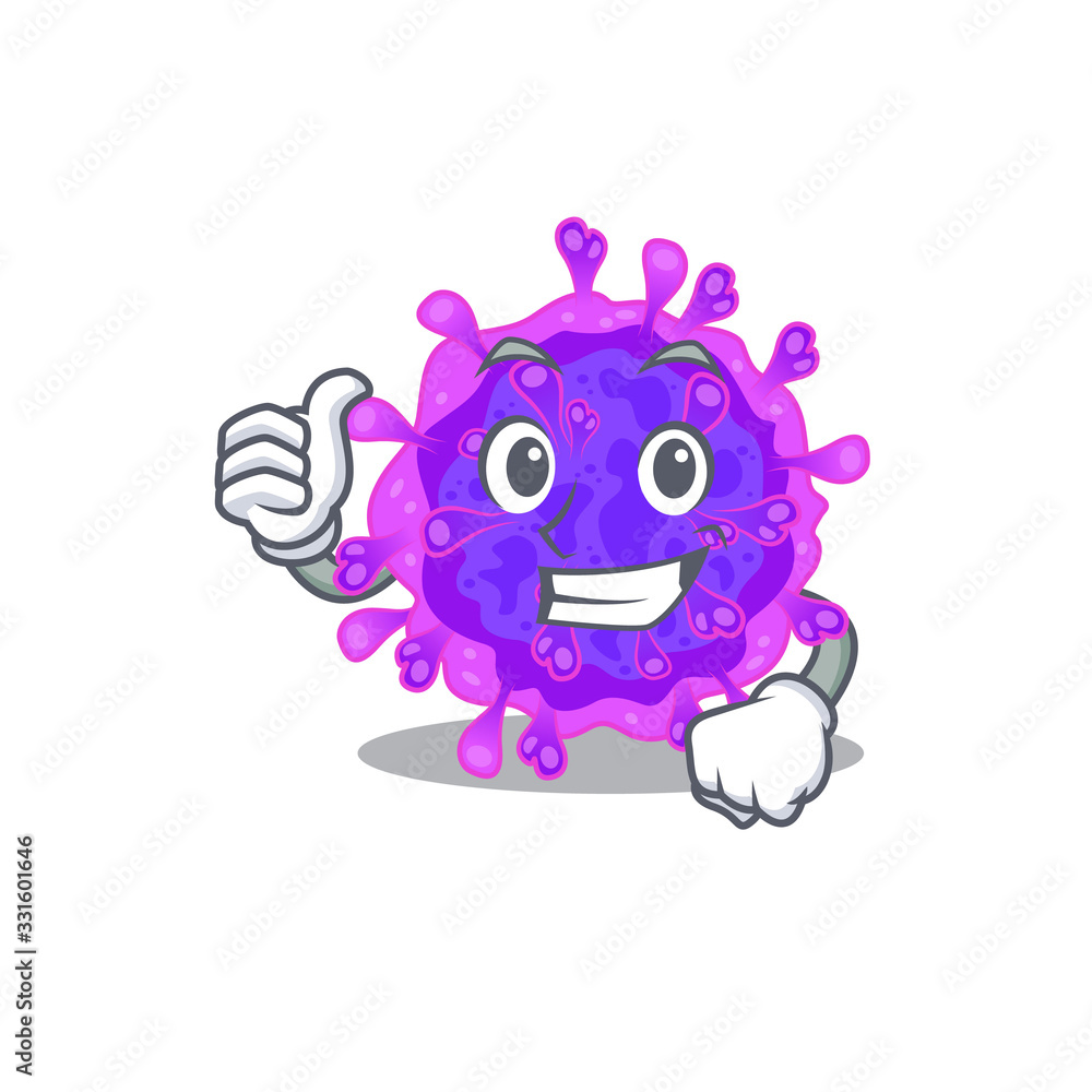 Cool alpha coronavirus cartoon design style making Thumbs up gesture Cool alpha coronavirus cartoon design style making Thumbs up gesture