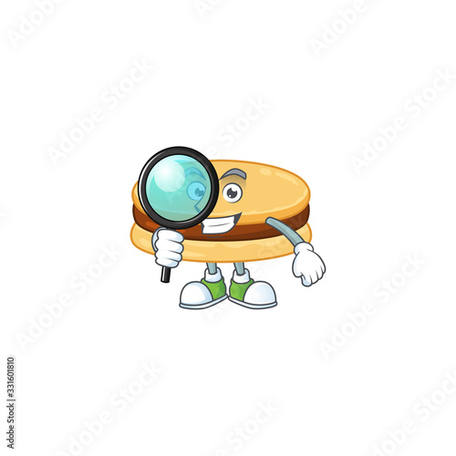 Cool and Smart brown alfajor Detective mascot design style © kongvector