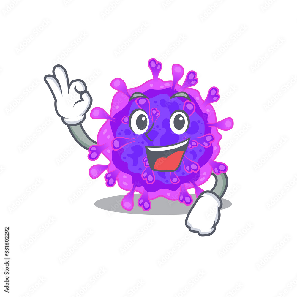 Fototapeta Alpha coronavirus cartoon character design style making an Okay gesture