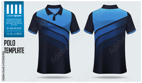 Polo t-shirt mockup template design for soccer jersey, football kit or sportswear. Sport uniform in front view and back view. T-shirt mock up for sport club. Fabric pattern. Vector Illustration. photo