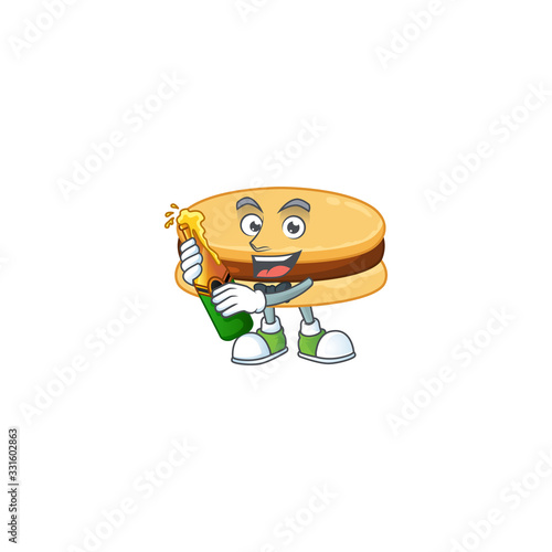 mascot cartoon design of brown alfajor with bottle of beer