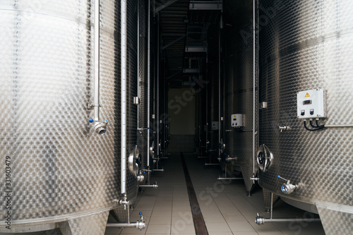 Steel tanks for wine production. photo