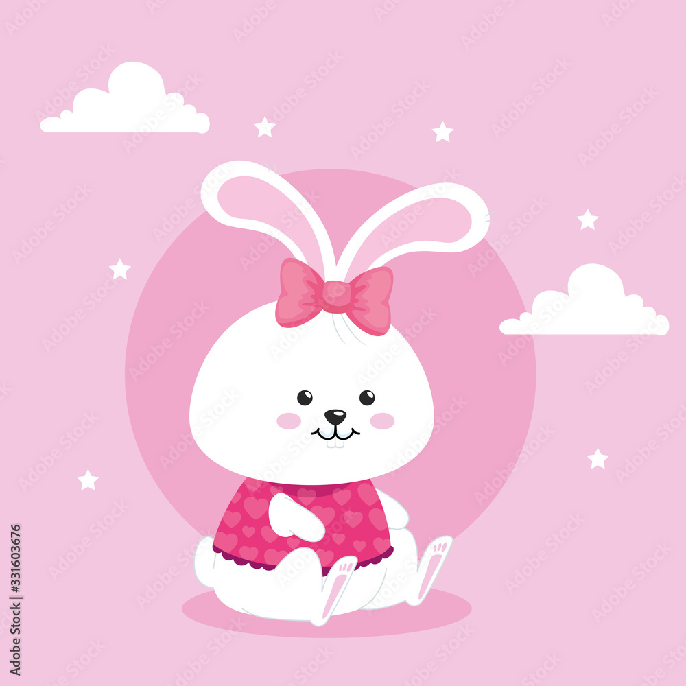 cute rabbit female in pink background vector illustration design