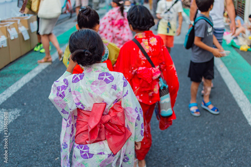 Kids with kimono at Japanese summer festival