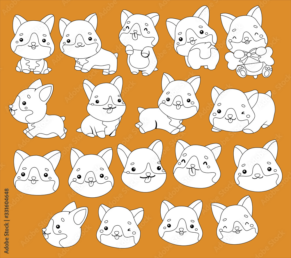 a vector of corgies in black and white a vector of corgies in black and white