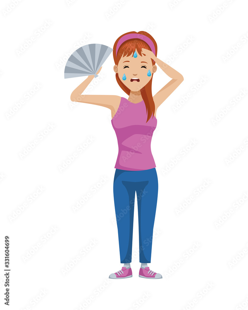 young woman with fan avatar character young woman with fan avatar character