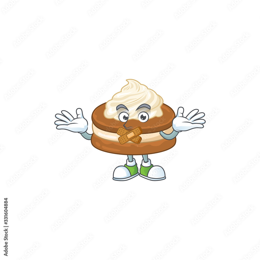 White cream alfajor cartoon character design concept showing silent gesture
