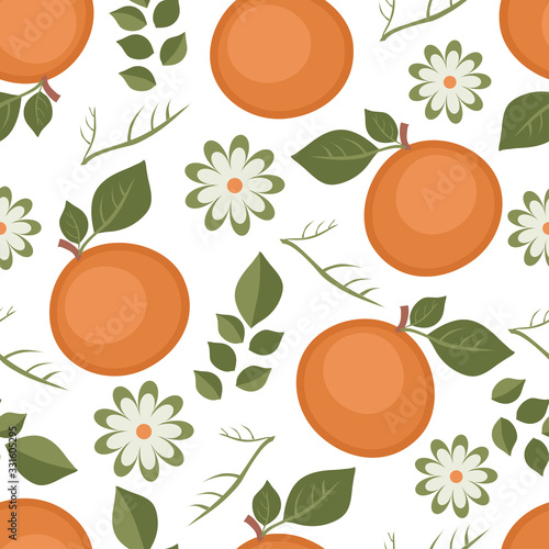 Tropical seamless pattern with oranges. Fruits are repeated background. Vector bright print for fabric or Wallpaper.