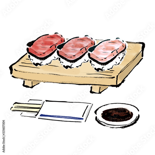 イラスト素材、食べ物、和食、料理、寿司、握り、すし、鮨、寿し、お寿司、握り寿司、にぎり、3かん、