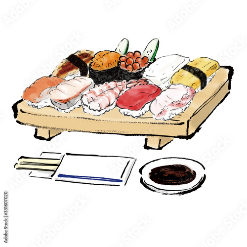 イラスト素材、盛合わせ、盛り合わせ、食べ物、和食、料理、寿司、握り、すし、鮨、寿し、お寿司、