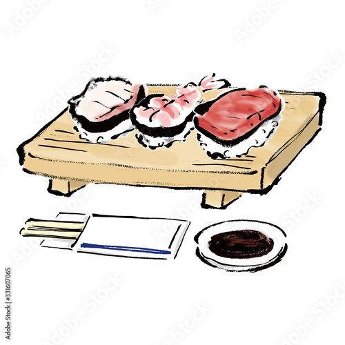 イラスト素材、鮪、盛り合わせ、まぐろ、食べ物、和食、料理、寿司、握り、すし、鮨、寿し、お寿司