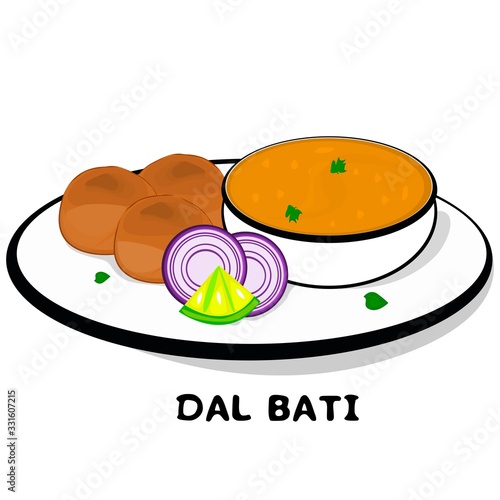 Dal bati churma indian Rajasthani Food Vector