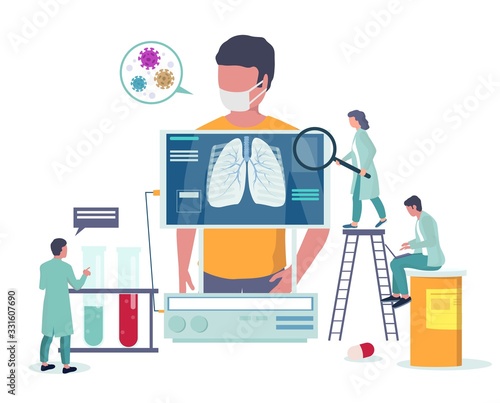Respiratory lung disease medical checkup. Virus epidemic 2020 vector poster. Coronavirus disease prevention and awareness. Corona virus medical banner template. Lung x-ray test.