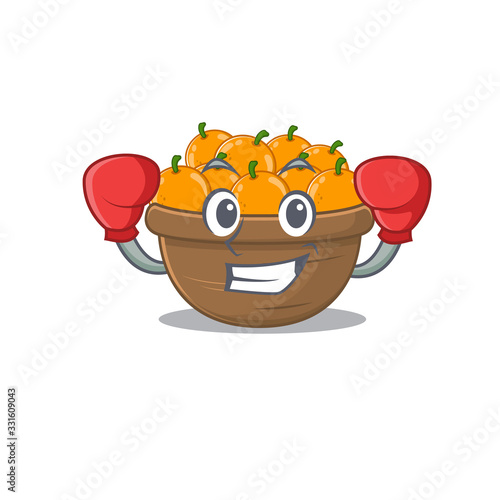 A sporty orange fruit basket boxing mascot design style