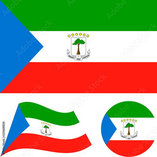 National flag of Republic of Equatorial Guinea, icon set. Vector illustration.