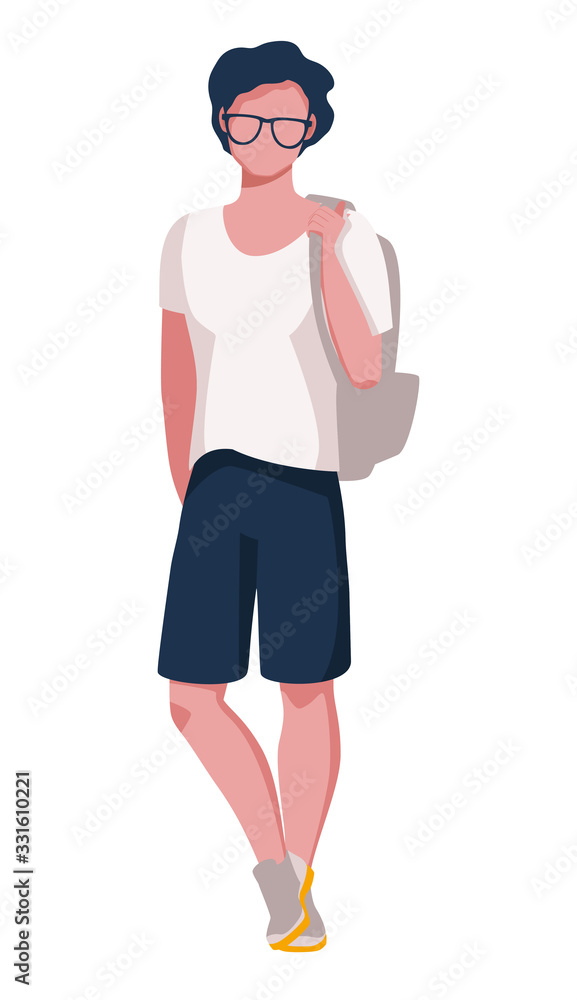 A boy is a teenager with a backpack on a white background. A young student on the day of class. Vector illustration on white background A boy is a teenager with a backpack on a white background. A young student on the day of class. Vector illustration on white background