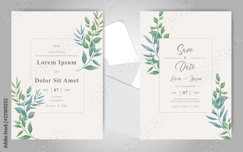 Greenery Floral Frame Wedding Invitation Card Template © FederiqoEnd