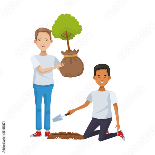 environmentalists men planting avatars characters