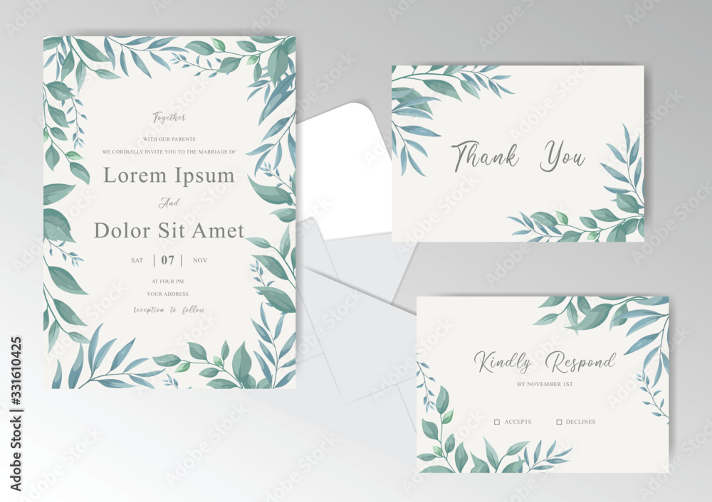 Greenery Floral Frame Wedding Invitation Card Template