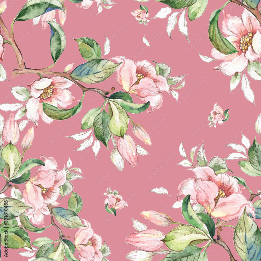 Watercolor seamless pattern of spring branches