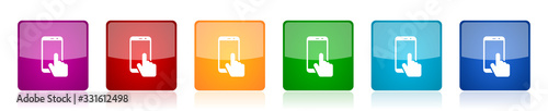 Smartphone icon set, mobile phone colorful square glossy vector illustrations in 6 options for web design and mobile applications