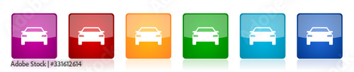 Auto icon set, transport, transportation, car colorful square glossy vector illustrations in 6 options for web design and mobile applications