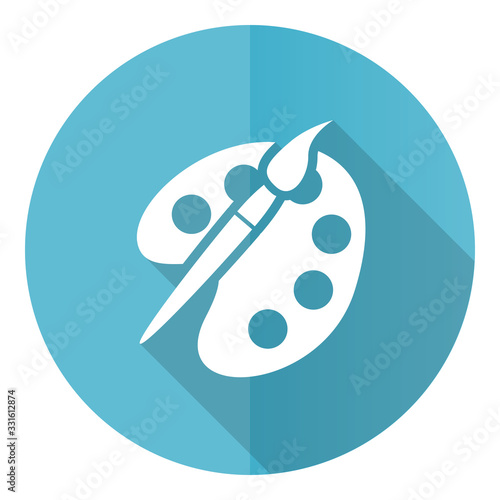 Paint brush blue round flat design vector icon isolated on white background, palette, art illustration in eps 10
