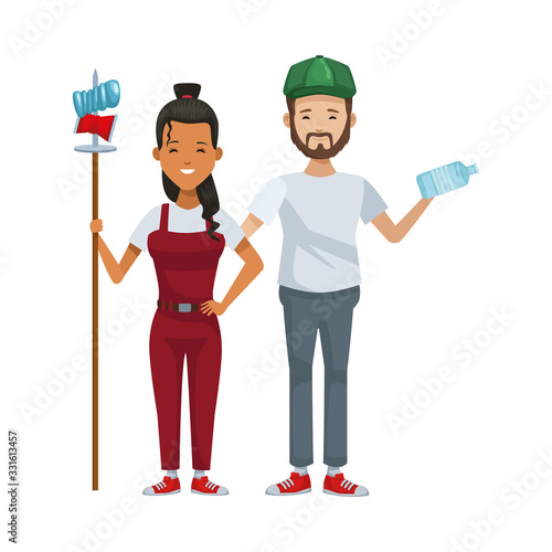 environmentalists couple recycling avatars characters