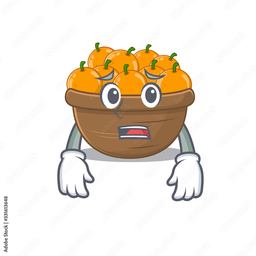 Cartoon picture of orange fruit basket showing anxious face Cartoon picture of orange fruit basket showing anxious face