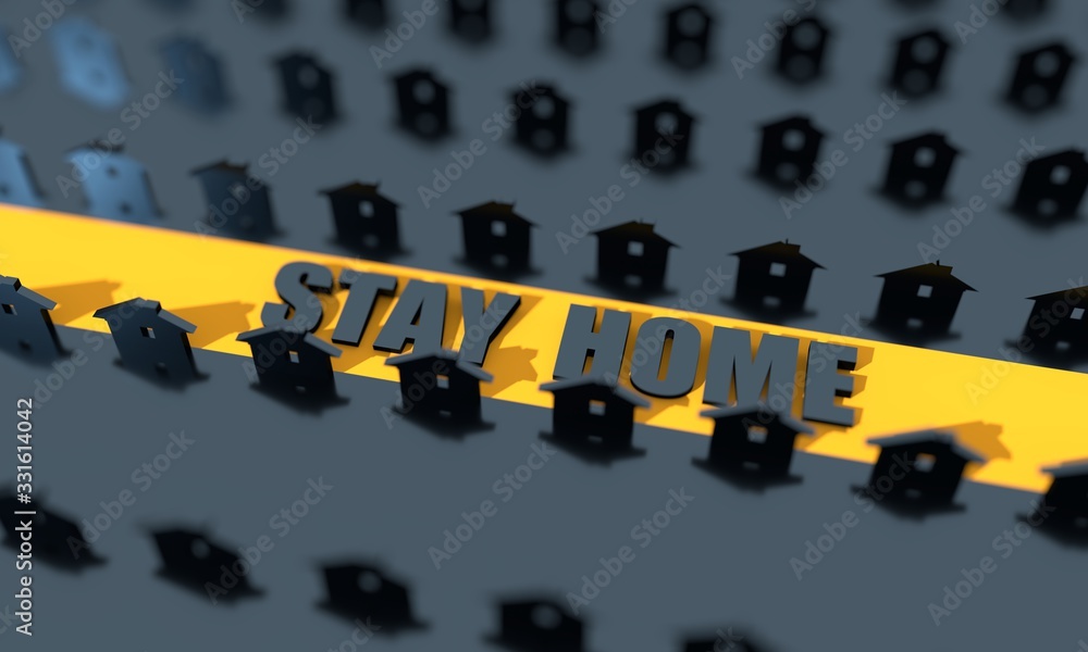 Stay home message. Staying at home with self quarantine to help slow outbreak and protect virus spread. 3D rendering Stay home message. Staying at home with self quarantine to help slow outbreak and protect virus spread. 3D rendering