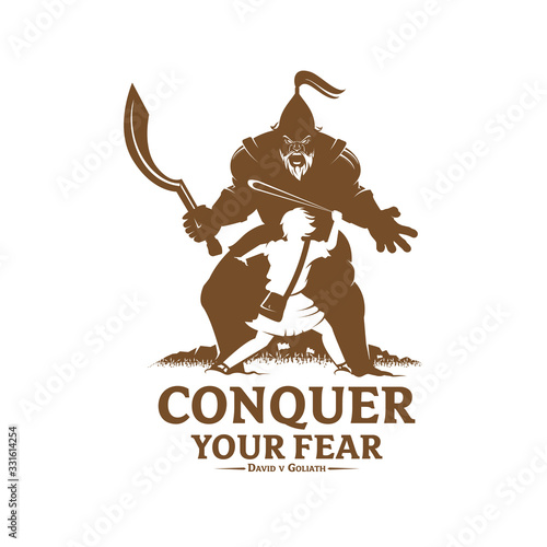 Conquer your fear, David versus Goliath monochrome version.