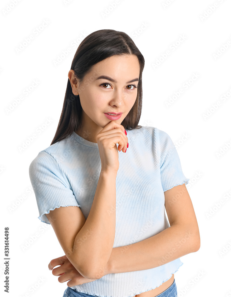 Portrait of beautiful young woman on white background Portrait of beautiful young woman on white background