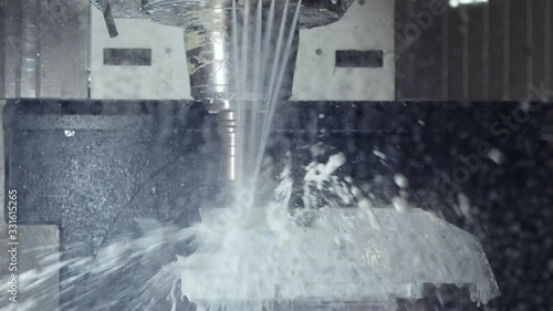 Close-up CNC Machine working with metalwork, smart factory on industry 4.0 