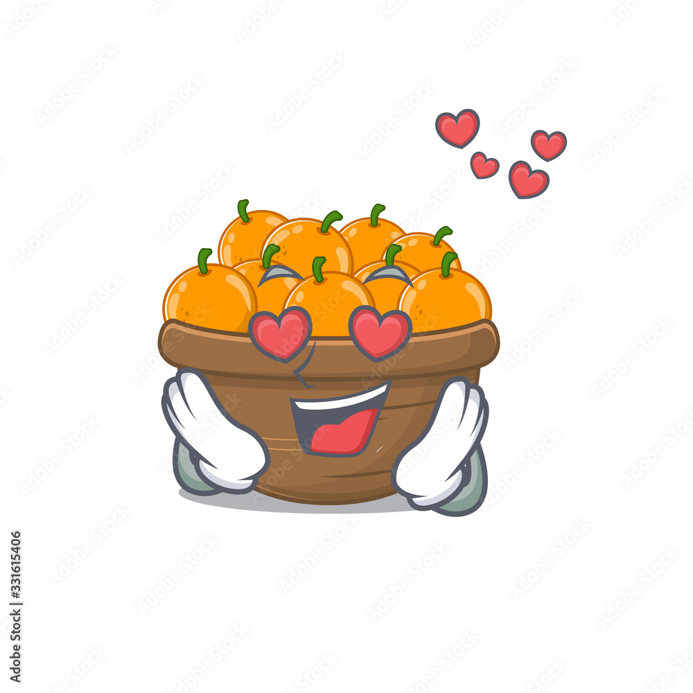 cute orange fruit basket cartoon character showing a falling in love face cute orange fruit basket cartoon character showing a falling in love face
