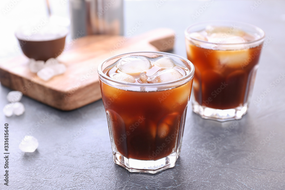 Glasses of tasty cold coffee on table Glasses of tasty cold coffee on table