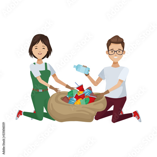environmentalists couple recycling avatars characters