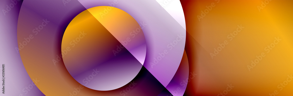 Dynamic trendy geometrical abstract background. Circles, round shapes 3d shadow effects and fluid gradients. Modern overlapping round forms Dynamic trendy geometrical abstract background. Circles, round shapes 3d shadow effects and fluid gradients. Modern overlapping round forms