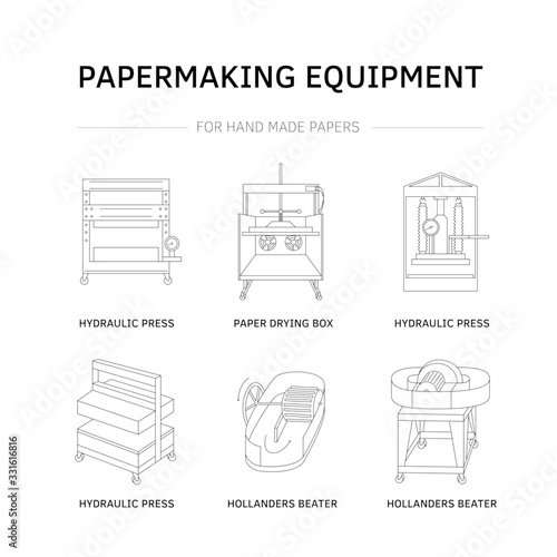 Hollander beater and papermaking equipment icon set