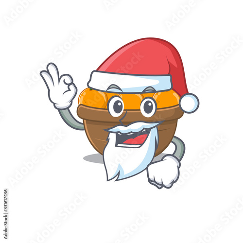 Orange fruit basket in Santa cartoon character design showing ok finger © kongvector