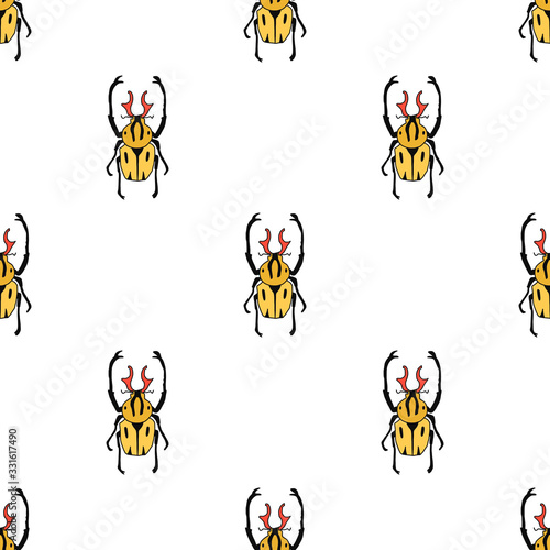 vector seamless pattern of hand drawn garden ground beetle.Flat design. insect isolated on a white background. It is suitable for children s books  postcards  fabrics  educational websites or apps.