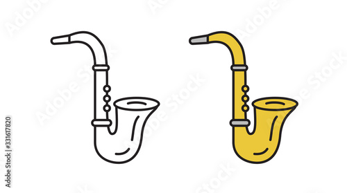 Saxophone icon. Jazz music instrument in linear style.