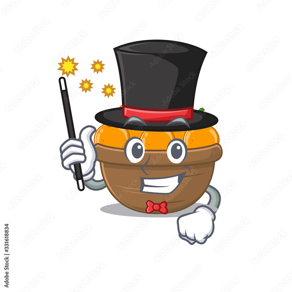 Obraz premium Charming orange fruit basket cartoon design performance as a Magician style